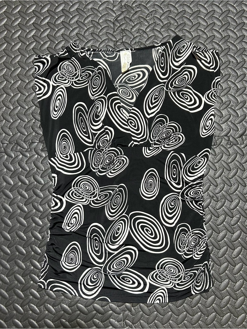 Vintage Sydney Joy USA Blouse Top Abstract Swirl Ruched Y2K Black Womens Medium